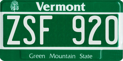 VT license plate ZSF920