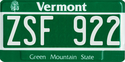 VT license plate ZSF922
