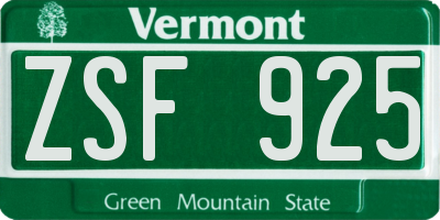 VT license plate ZSF925