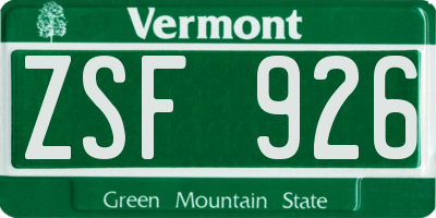 VT license plate ZSF926