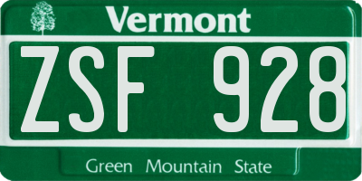 VT license plate ZSF928