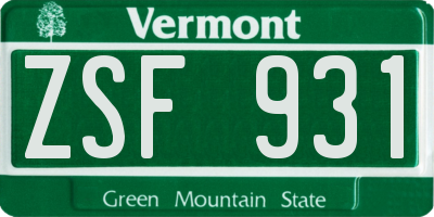 VT license plate ZSF931