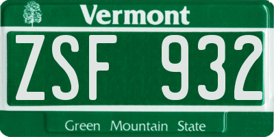 VT license plate ZSF932