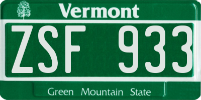 VT license plate ZSF933
