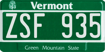 VT license plate ZSF935