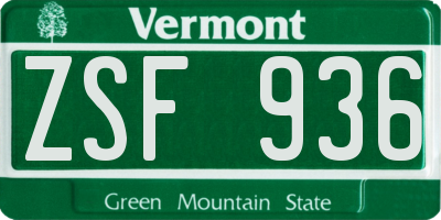 VT license plate ZSF936