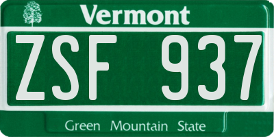 VT license plate ZSF937