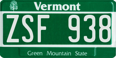 VT license plate ZSF938
