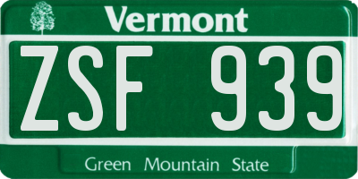 VT license plate ZSF939