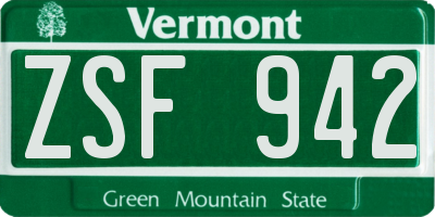 VT license plate ZSF942