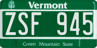 VT license plate ZSF945