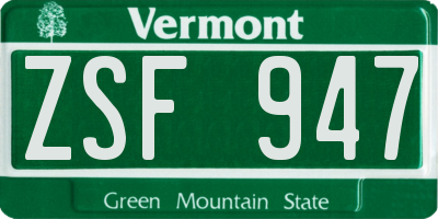 VT license plate ZSF947
