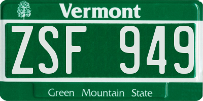 VT license plate ZSF949