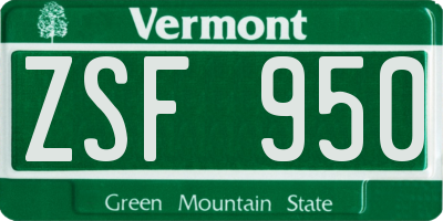 VT license plate ZSF950