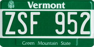 VT license plate ZSF952