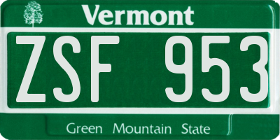 VT license plate ZSF953