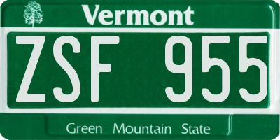 VT license plate ZSF955