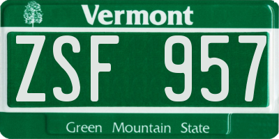 VT license plate ZSF957