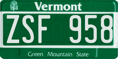 VT license plate ZSF958