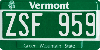 VT license plate ZSF959