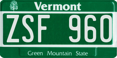 VT license plate ZSF960