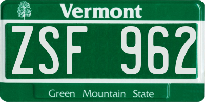 VT license plate ZSF962