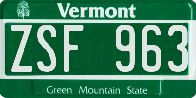 VT license plate ZSF963