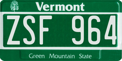 VT license plate ZSF964