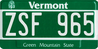 VT license plate ZSF965