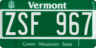 VT license plate ZSF967