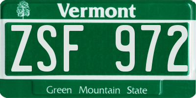 VT license plate ZSF972