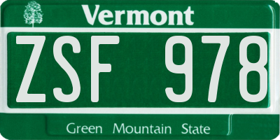 VT license plate ZSF978