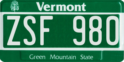 VT license plate ZSF980