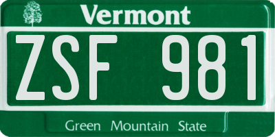 VT license plate ZSF981