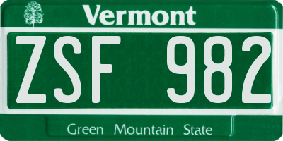 VT license plate ZSF982