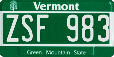 VT license plate ZSF983