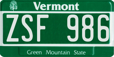 VT license plate ZSF986