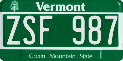 VT license plate ZSF987