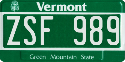 VT license plate ZSF989