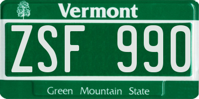 VT license plate ZSF990