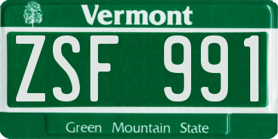 VT license plate ZSF991