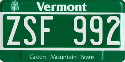 VT license plate ZSF992