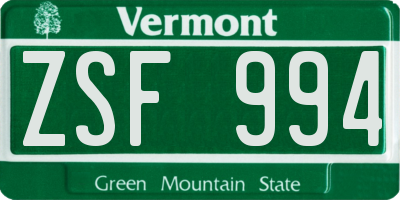 VT license plate ZSF994