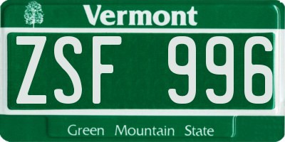 VT license plate ZSF996