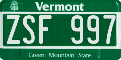 VT license plate ZSF997
