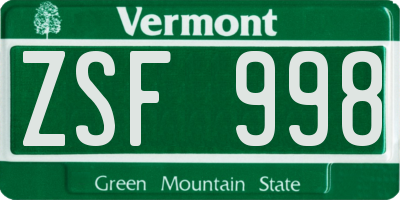 VT license plate ZSF998