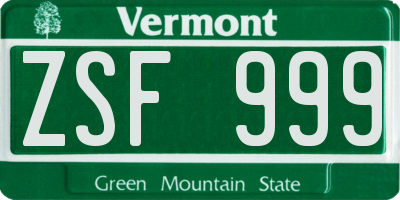 VT license plate ZSF999