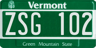 VT license plate ZSG102