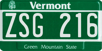 VT license plate ZSG216