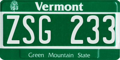 VT license plate ZSG233